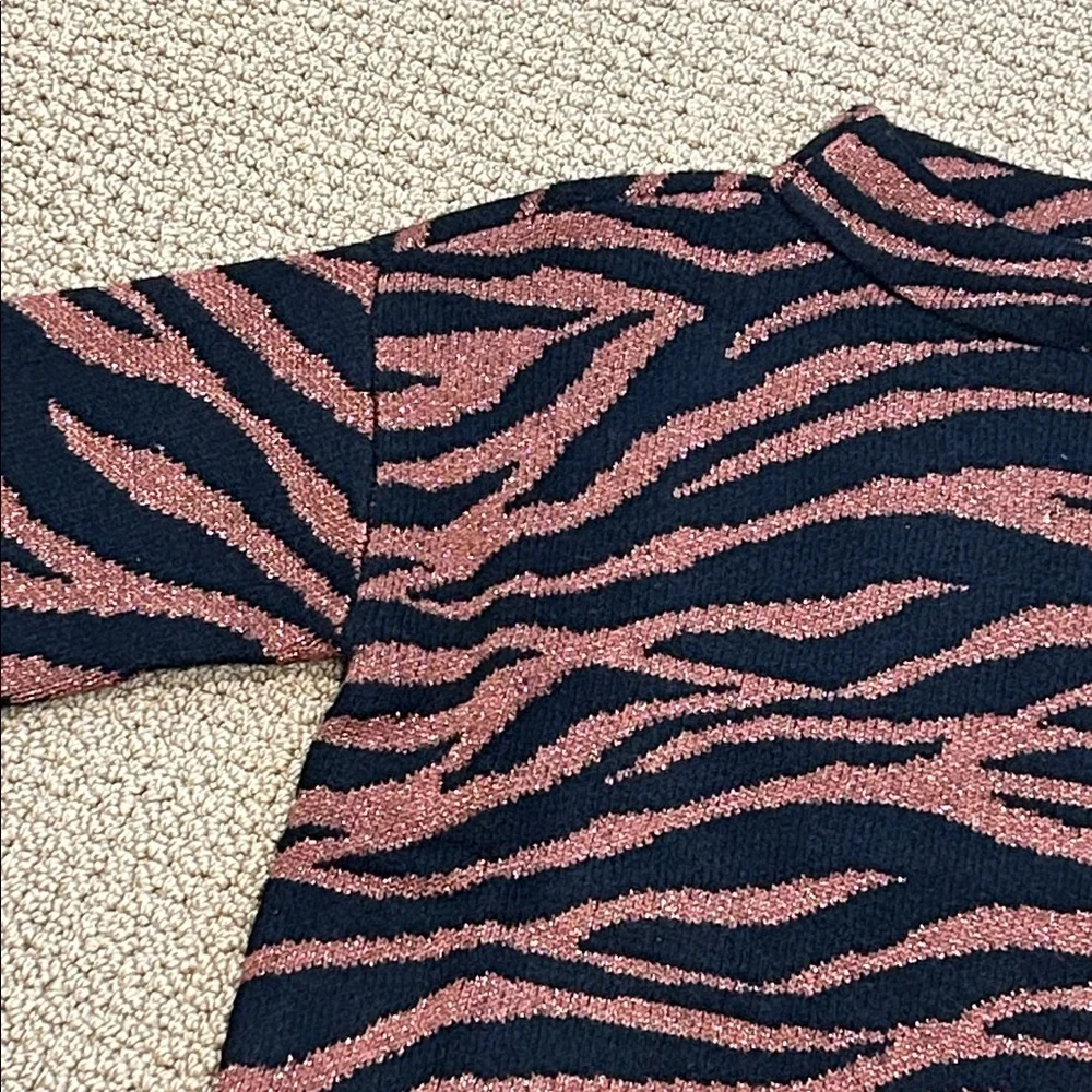 Ann Taylor Animal Print Sweater Dress size Medium Metallic Bronze Black